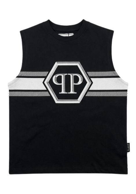 T-shirt bambino nera in cotone<BR/>